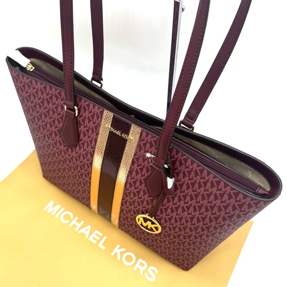 Michael Kors Bag Large Sheila Mf Tote Bag Ox Blood Multi - Picture 6 of 10